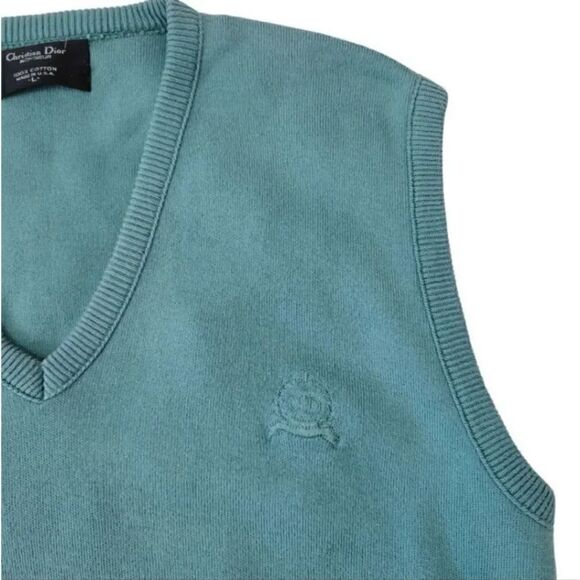 Vintage Christian Dior Sleeveless Knit Logo Sweater Vest in Sage Green Size L - Picture 8 of 12